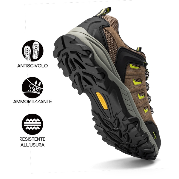 Men's Low-Top Waterproof Hiking Shoes【Wide Fit】 - BLACK/BROWN/YELLOW-SUEDE - 4