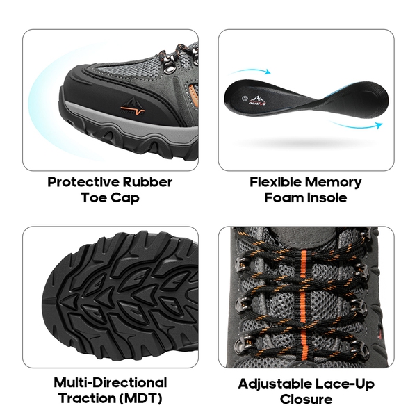 Men's Low-Top Waterproof Hiking Shoes【Wide Fit】 - BLACK/DARK GREY/ORANGE-MATTE - 1