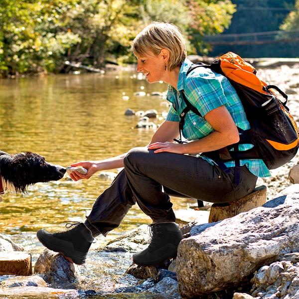 Women's Comfort Wide Non-Slip Hiking Boots - BLACK - 10