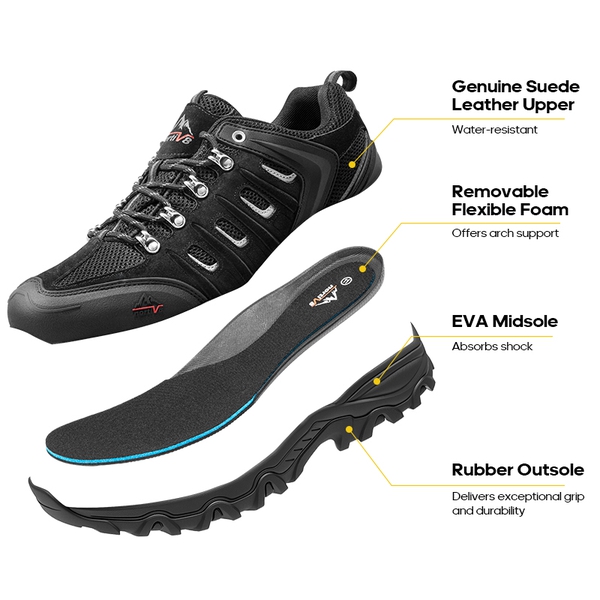 Men's Low-Top Waterproof Hiking Shoes【Wide Fit】 - BLACK-GREY - 3