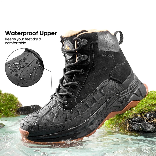 Women's Comfort Wide Non-Slip Hiking Boots - BLACK - 7