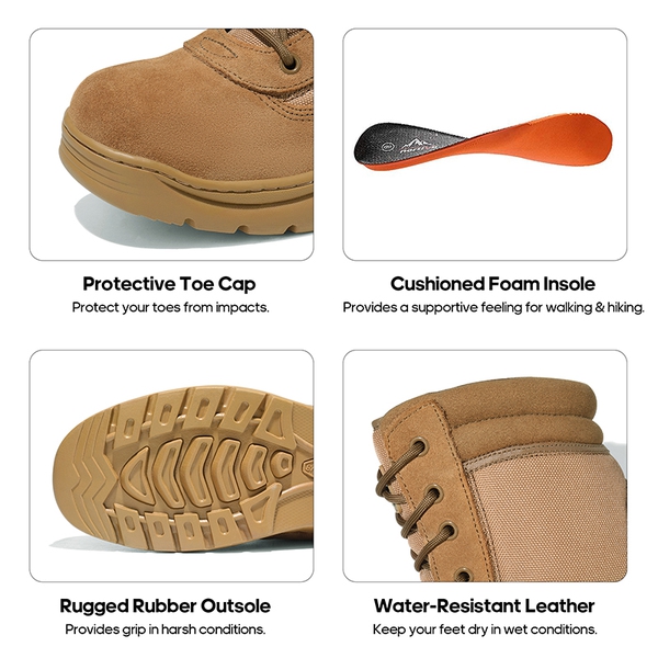 Men's Wide Military Tactical Work Boots【Wide Fit】 - BROWN-SUEDE - 3