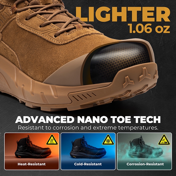 Men's Lightweight Non-Slip Nano Toe Cap Work Boots - COYOTE - 4