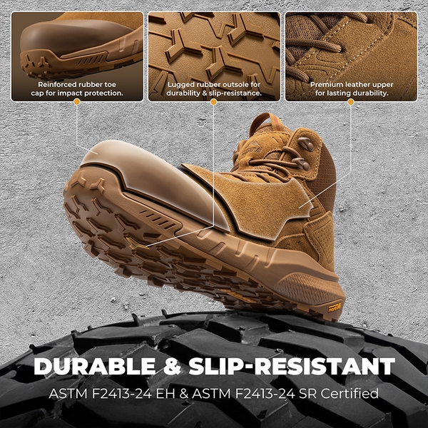 Men's Lightweight Non-Slip Nano Toe Cap Work Boots - COYOTE - 6