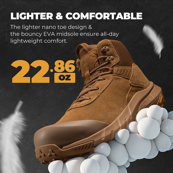 Men's Lightweight Non-Slip Nano Toe Cap Work Boots - COYOTE - 3