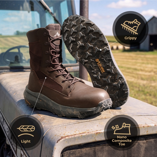 Men's Nano Composite Toe Mesh Lining Work Boots - DARK BROWN - 8