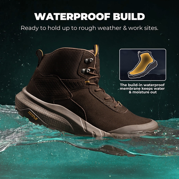 Men’s Lightweight Waterproof Work Boots【Wide Fit】 - ALL BROWN - 5