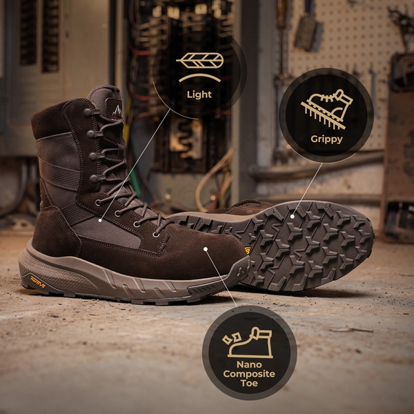 Men's Nano Composite Toe Mesh Lining Work Boots - BROWN - 8