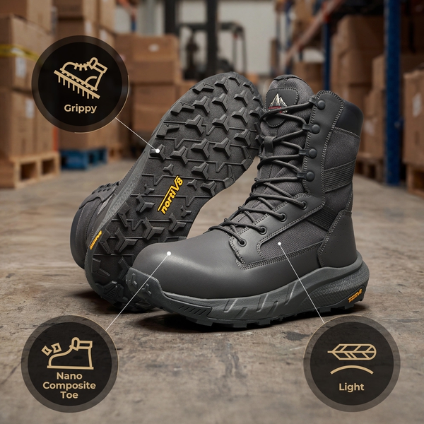 Men's Nano Composite Toe Mesh Lining Work Boots - GREY - 8