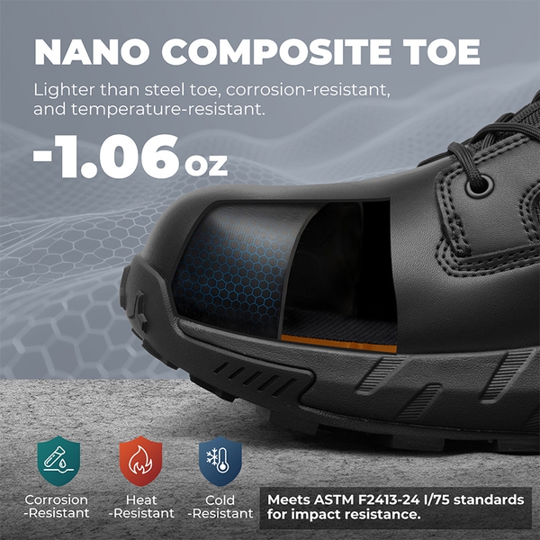 Men’s Nano Composite Toe Work Boots【Wide Fit】 - BLACK - 3