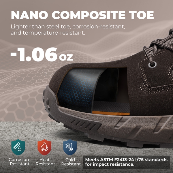 Men's Nano Composite Toe Mesh Lining Work Boots - BROWN - 3
