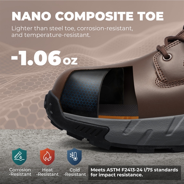 Men's Nano Composite Toe Mesh Lining Work Boots - DARK BROWN - 3
