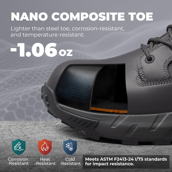 Men's Nano Composite Toe Mesh Lining Work Boots - GREY - 3