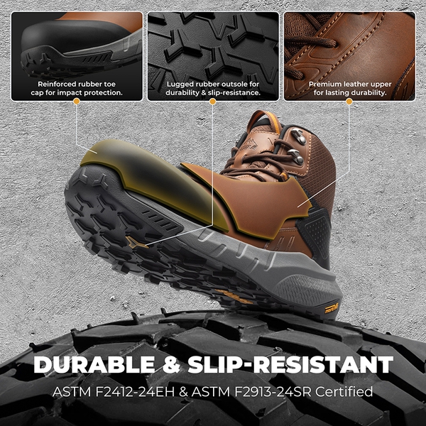 Men’s Lightweight Waterproof Work Boots【Wide Fit】 - BROWN - 6