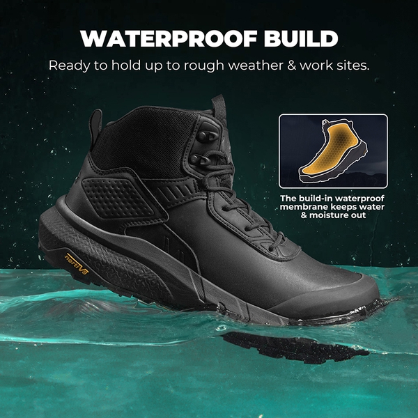 Men’s Lightweight Waterproof Work Boots【Wide Fit】 - BLACK - 5