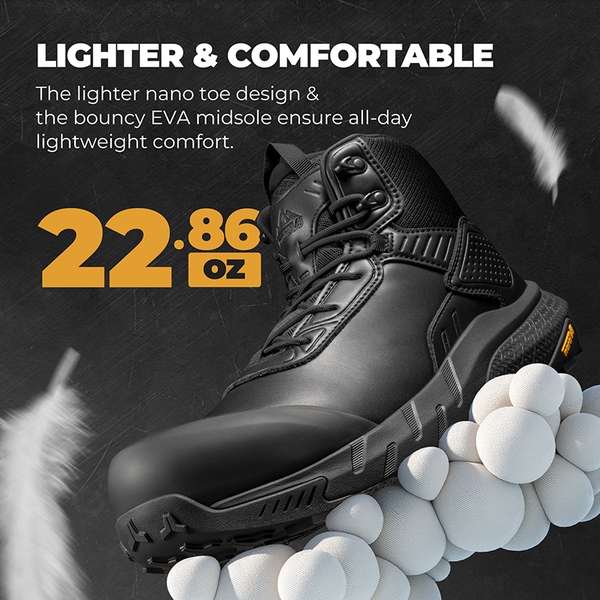 Men’s Lightweight Waterproof Work Boots【Wide Fit】 - BLACK - 3
