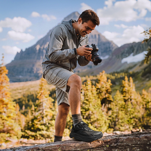Men's Wide Toe Box Waterproof Hiking Shoes - BLACK - 7