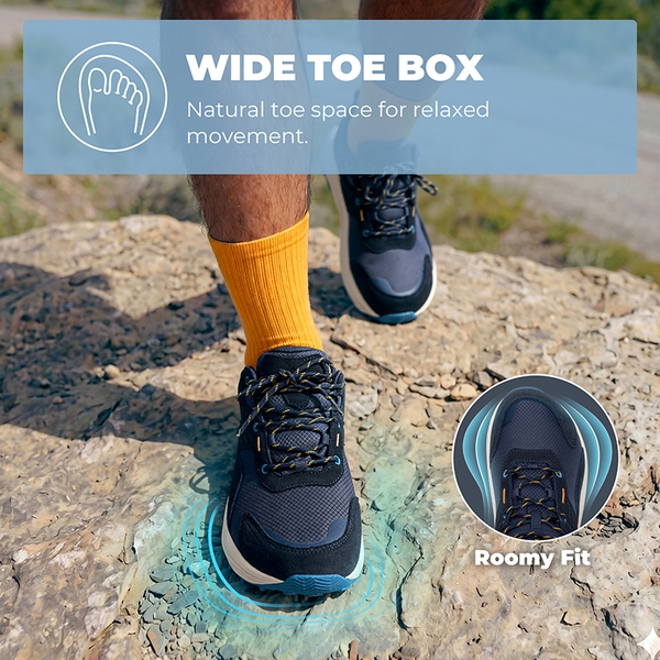 Men's Wide Toe Box Waterproof Hiking Shoes - NAVY - 1