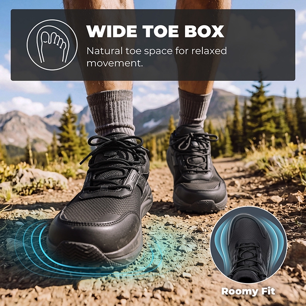 Men's Wide Toe Box Waterproof Hiking Shoes - BLACK - 1