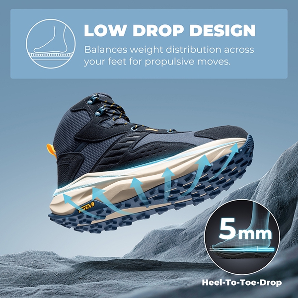 Men’s Waterproof Wide Toe Hiking Boots - NAVY - 4