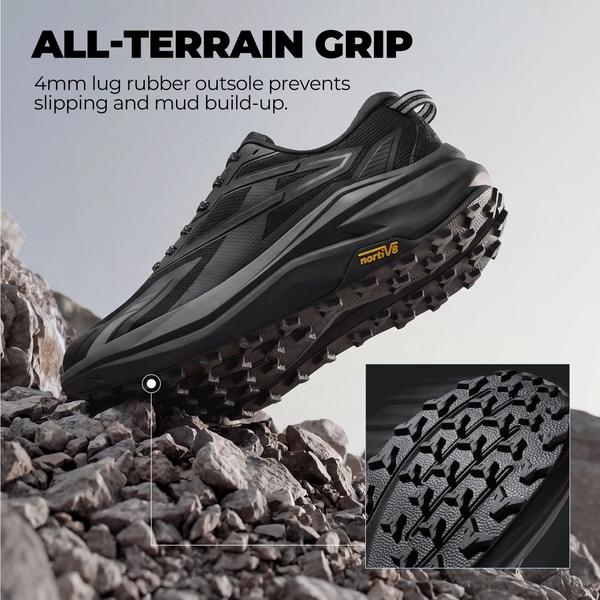 Men's Wide Toe Box Trail Running Shoes - BLACK - 4