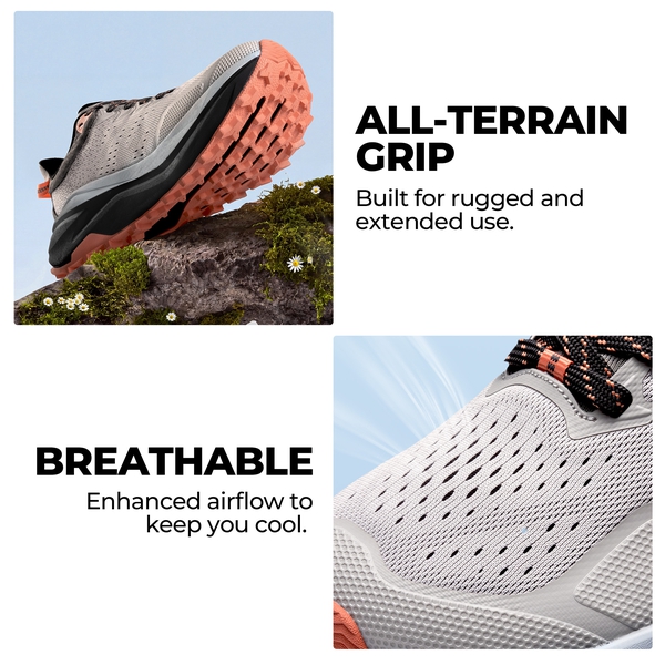 Women's Wide Toe Box Trail Running Shoes - LIGHT GREY/PINK - 8