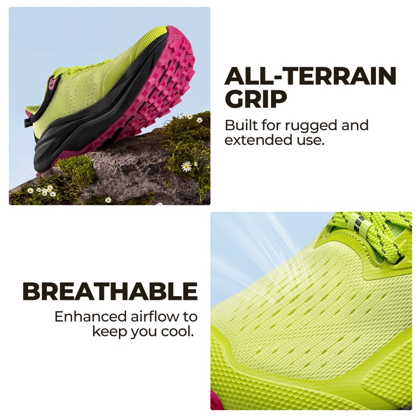 Women's Wide Toe Box Trail Running Shoes - LEMON GREEN - 4