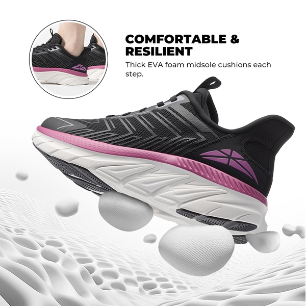 [AllSwifit 2.0] Women's Slip On Walking Sneakers - BLACK/FUCHSIA-NEW - 1