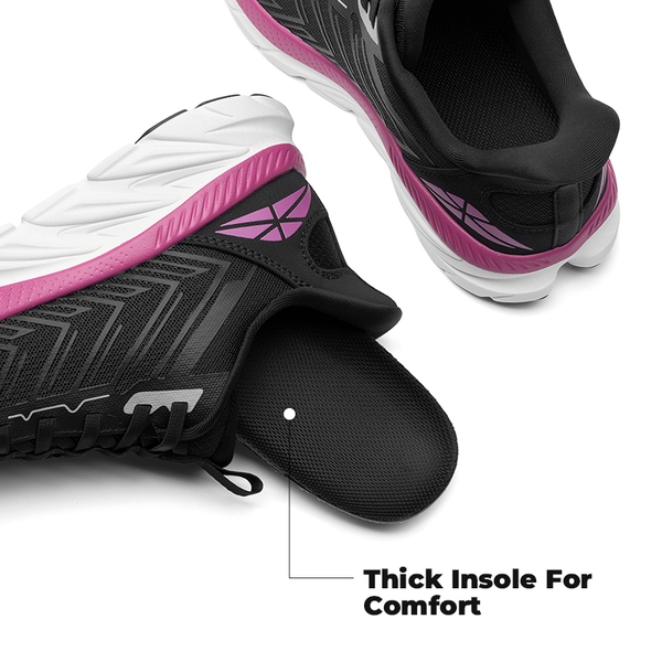 [AllSwifit 2.0] Women's Slip On Walking Sneakers - BLACK/FUCHSIA-NEW - 3