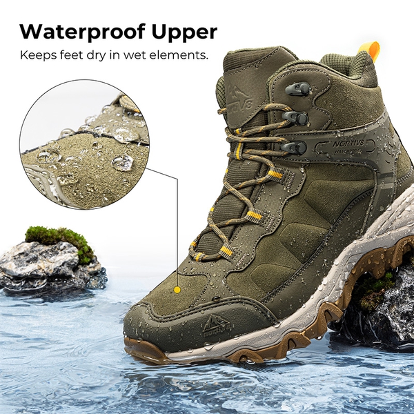 Men's Waterproof Hiking Boots - OLIVE - 6