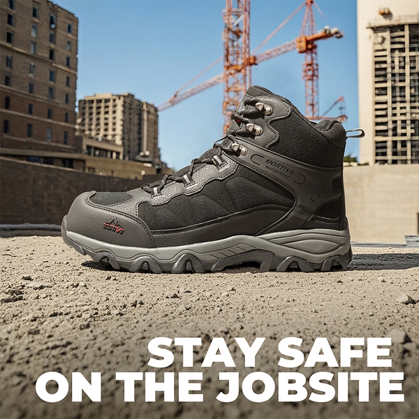Men's Non-Slip Steel-Toe Work Boots 【Wide Fit】 - BLACK - 7