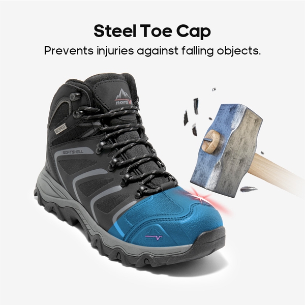 Men's Waterproof Steel Toe Safety Work Boots【Wide Fit】 - BLACK/DARK GREY - 2