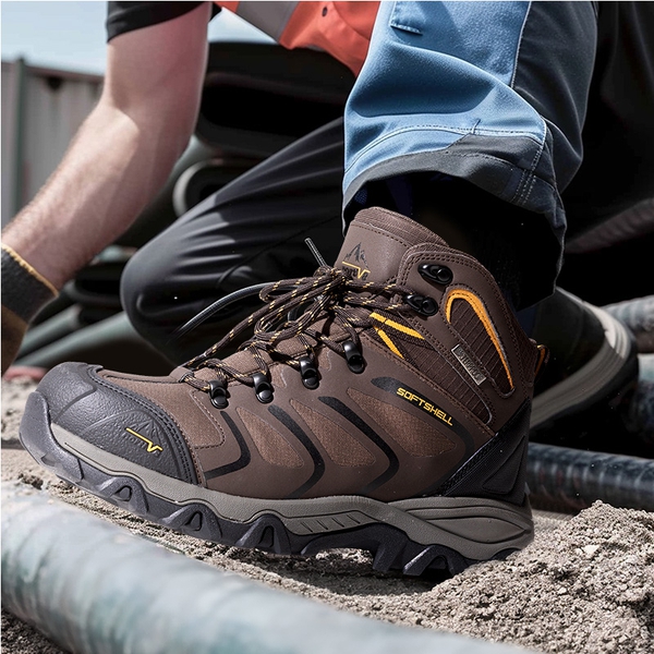 Men's Waterproof Steel Toe Safety Work Boots【Wide Fit】 - BROWN/BLACK/TAN - 6