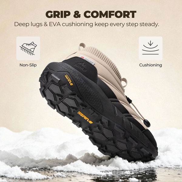 Men's Wide Toe Box Insulated Snow Boots【Wide Fit】 - BLACK/TAN - 9