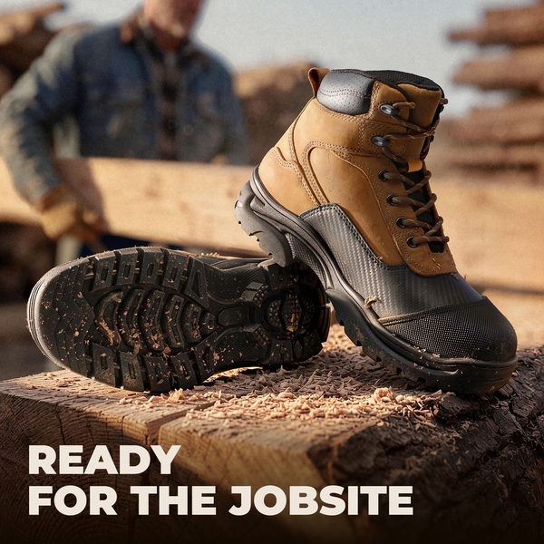 Men's Full Grain Leather Steel Toe Waterproof Work Boots - BROWN - 3