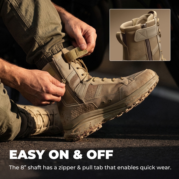Men's Side Zip Cushioned Tactical Military Boots - SAND - 6