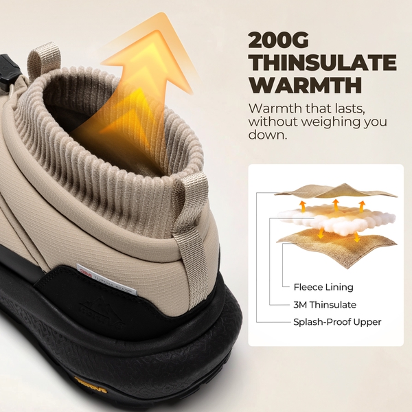 Men's Wide Toe Box Insulated Snow Boots【Wide Fit】 - BLACK/TAN - 8