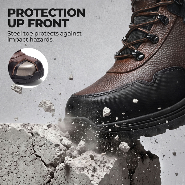Men's Steel Toe Waterproof Leather Work Boots - BROWN/BLACK - 4