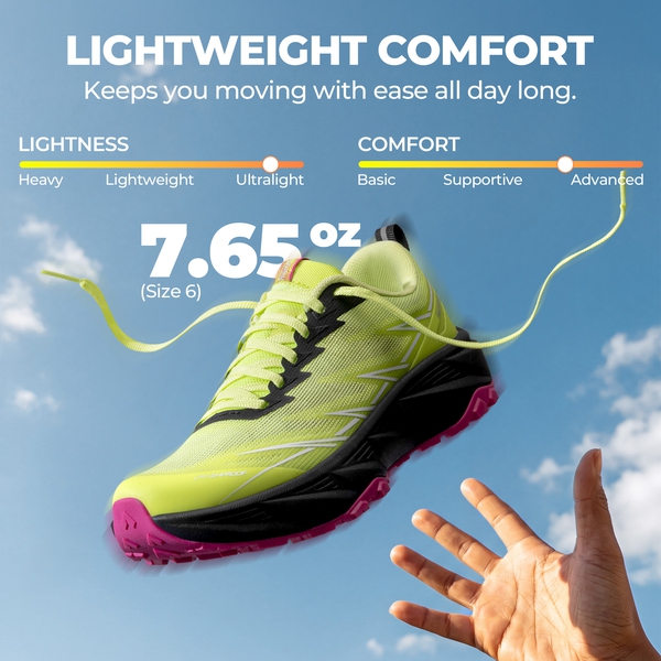 Women's Lightweight Mesh Trail Running Shoes - LEMON GREEN - 3