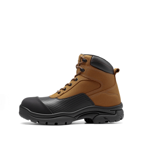 Men's Full Grain Leather Steel Toe Waterproof Work Boots - BROWN - 1