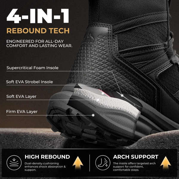 Men's Side Zip Cushioned Tactical Military Boots - BLACK - 4
