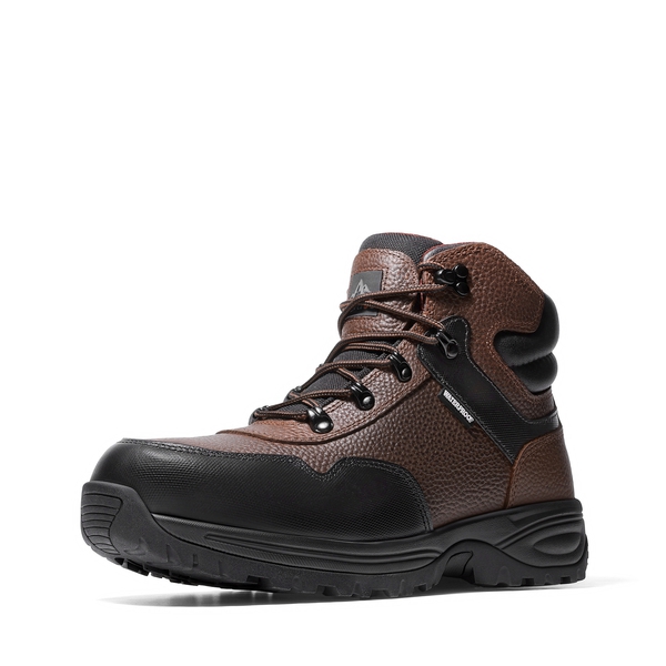 Men's Steel Toe Waterproof Leather Work Boots - BROWN/BLACK -  0