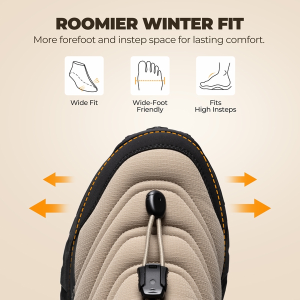 Men's Wide Toe Box Insulated Snow Boots【Wide Fit】 - BLACK/TAN - 6