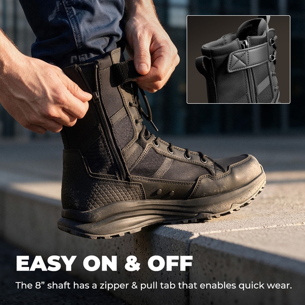Men's Side Zip Cushioned Tactical Military Boots - BLACK - 6
