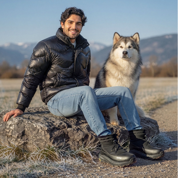 Men's Wide Fit Thinsulate Pull-on Snow Boots - BLACK - 8