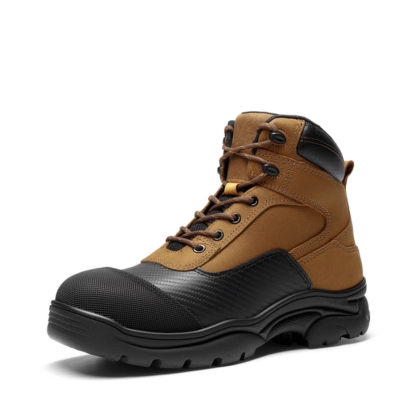Men's Full Grain Leather Steel Toe Waterproof Work Boots - BROWN -  0
