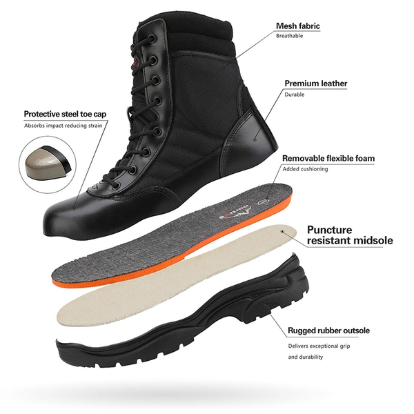 Men's Wide Steel Toe Safety Work Boots【Wide Fit】 - BLACK - 3