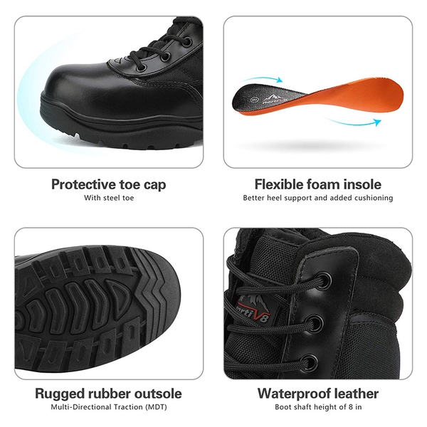 Men's Wide Steel Toe Safety Work Boots【Wide Fit】 - BLACK - 4