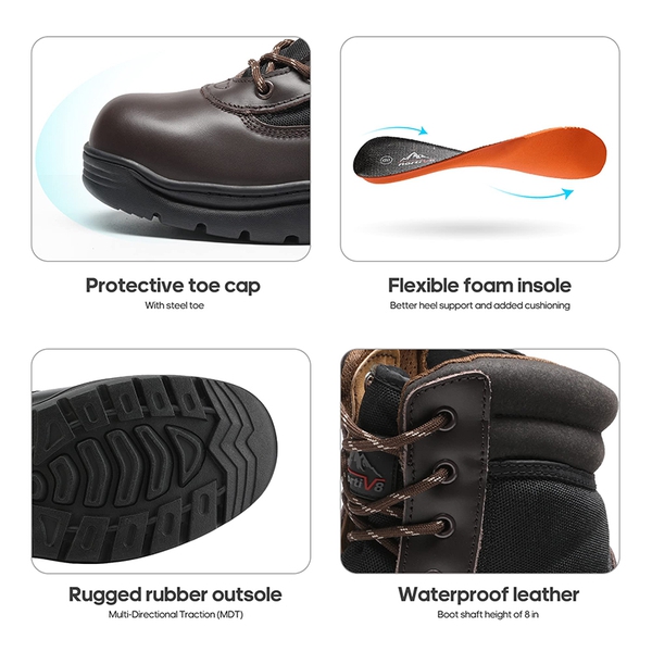 Men's Steel Toe Safety Work Boots - DARK BROWN - 4