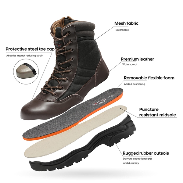 Men's Steel Toe Safety Work Boots - DARK BROWN - 3